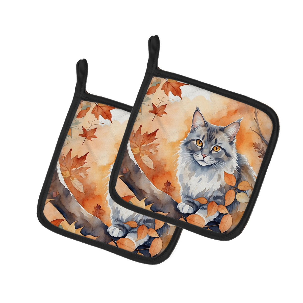 Caroline's Treasures Australian Mist Cat in Fall Leaves Pair of Pot Holders Kitchen Heat Resistant Pot Holders Sets