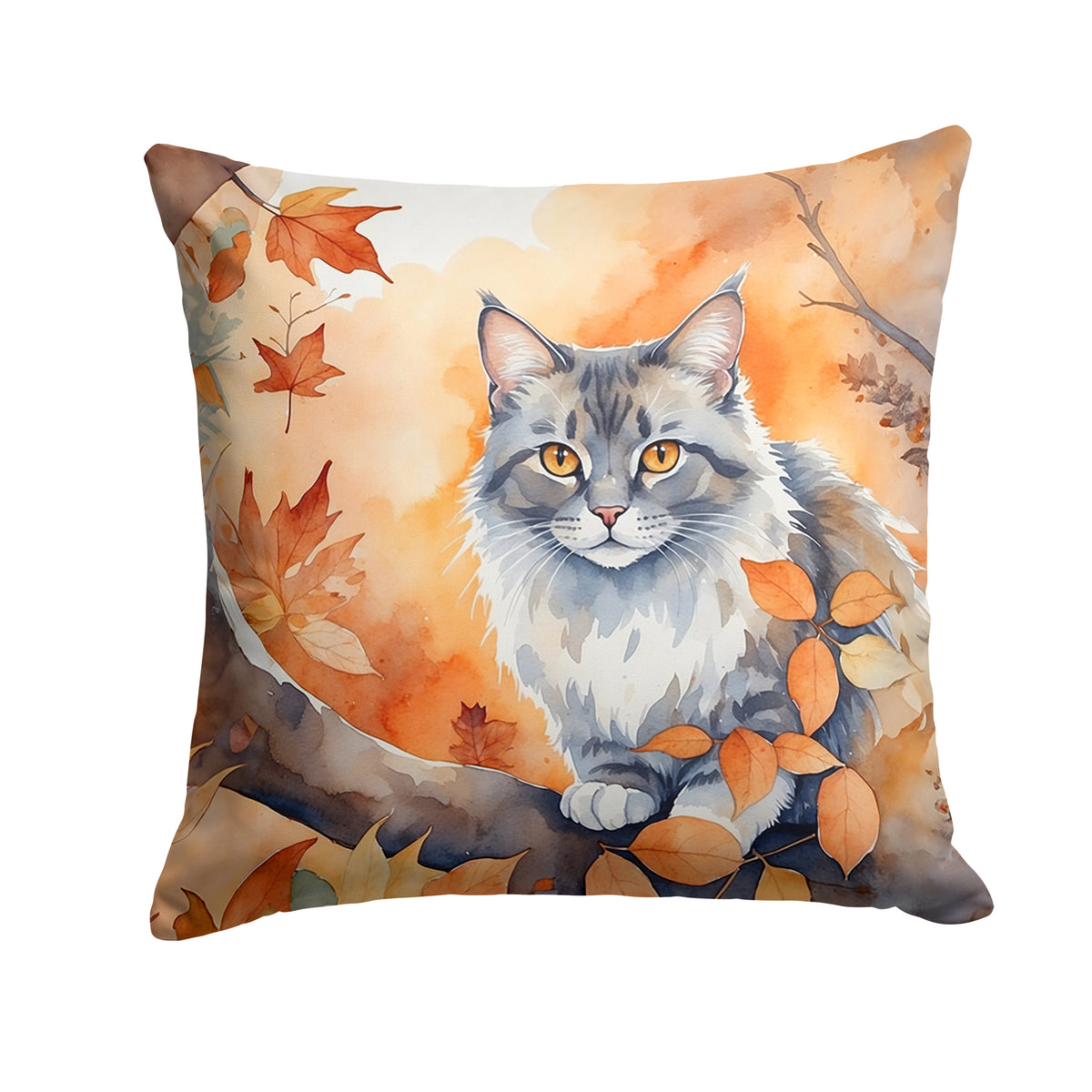 Caroline's Treasures Australian Mist Cat in Fall Leaves Throw Pillow Machine Washable, Indoor Outdoor Decorative Pillow