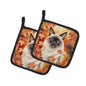 Caroline's Treasures Balinese Cat in Fall Leaves Pair of Pot Holders Kitchen Heat Resistant Pot Holders Sets Oven Hot