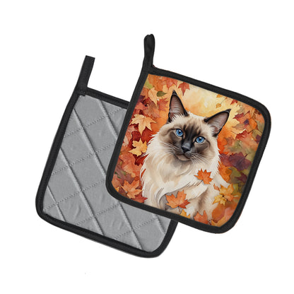 Caroline's Treasures Balinese Cat in Fall Leaves Pair of Pot Holders Kitchen Heat Resistant Pot Holders Sets Oven Hot - image 2