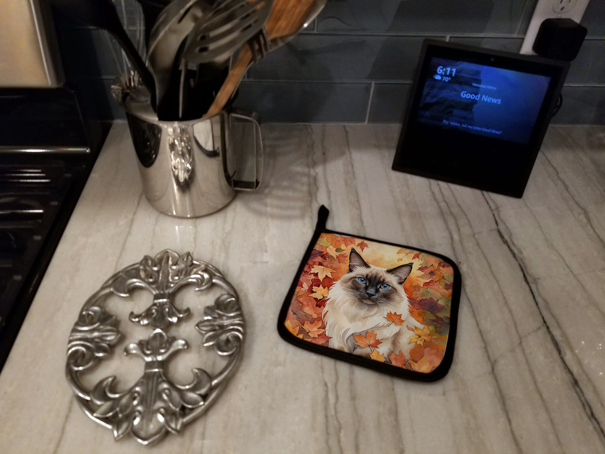 Caroline's Treasures Balinese Cat in Fall Leaves Pair of Pot Holders Kitchen Heat Resistant Pot Holders Sets Oven Hot - image 3