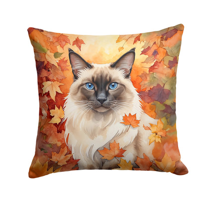 Caroline's Treasures Balinese Cat in Fall Leaves Throw Pillow Machine Washable, Indoor Outdoor Decorative Pillow for