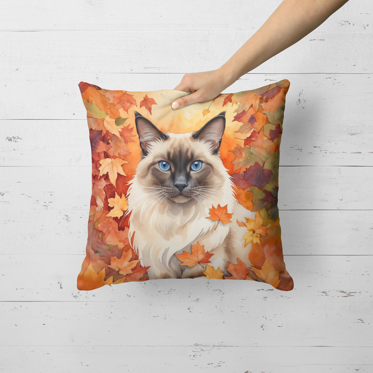 Caroline's Treasures Balinese Cat in Fall Leaves Throw Pillow Machine Washable, Indoor Outdoor Decorative Pillow for - image 2
