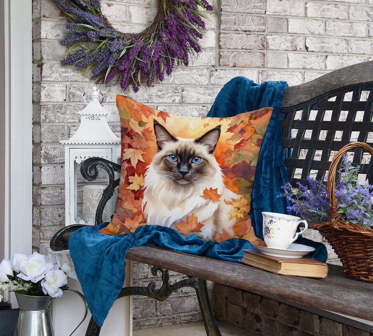 Caroline's Treasures Balinese Cat in Fall Leaves Throw Pillow Machine Washable, Indoor Outdoor Decorative Pillow for - image 4