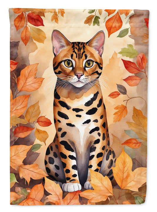 Caroline's Treasures Bengal Cat in Fall Leaves House Flag Large Porch Sleeve Pole Decorative Outside Yard Banner