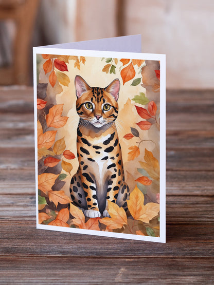 Caroline's Treasures Bengal Cat in Fall Leaves Greeting Cards Pack of 8 Blank Cards with Envelopes Whimsical A7 Size - image 2