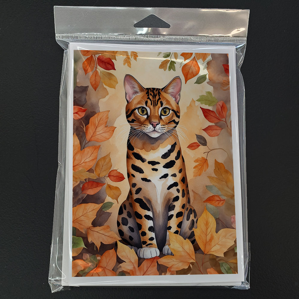 Caroline's Treasures Bengal Cat in Fall Leaves Greeting Cards Pack of 8 Blank Cards with Envelopes Whimsical A7 Size - image 3