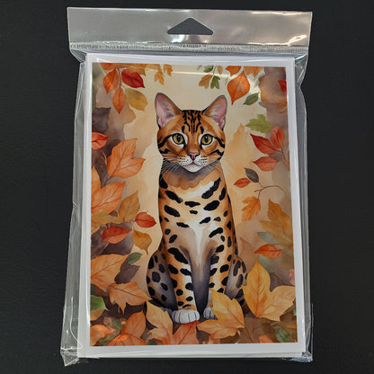 Caroline's Treasures Bengal Cat in Fall Leaves Greeting Cards Pack of 8 Blank Cards with Envelopes Whimsical A7 Size - image 3