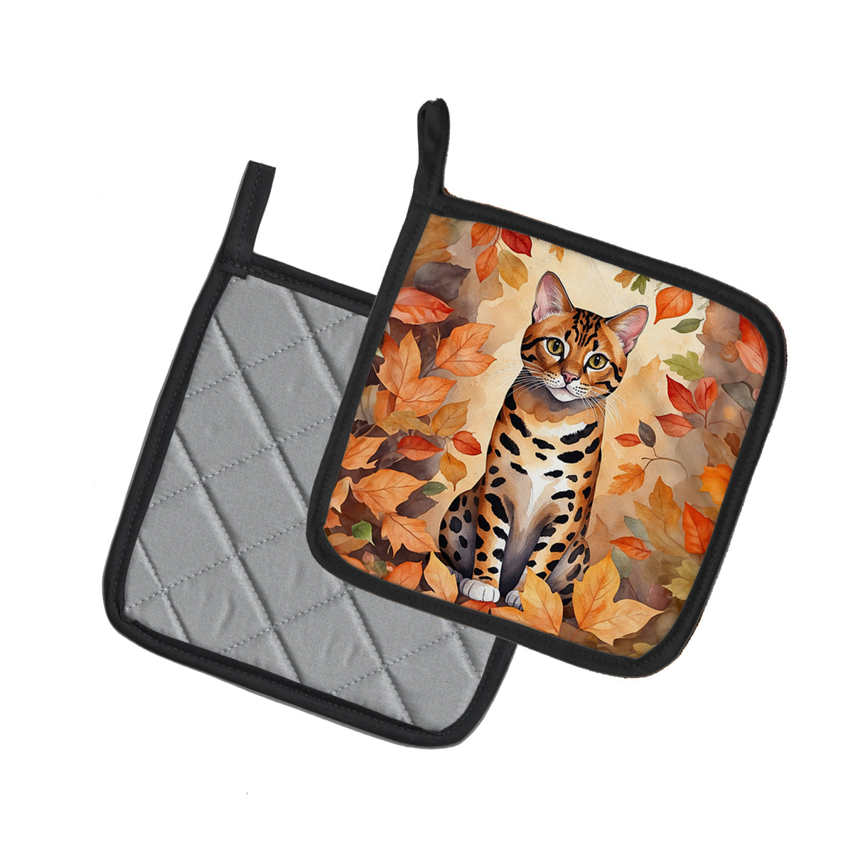 Caroline's Treasures Bengal Cat in Fall Leaves Pair of Pot Holders Kitchen Heat Resistant Pot Holders Sets Oven Hot - image 2