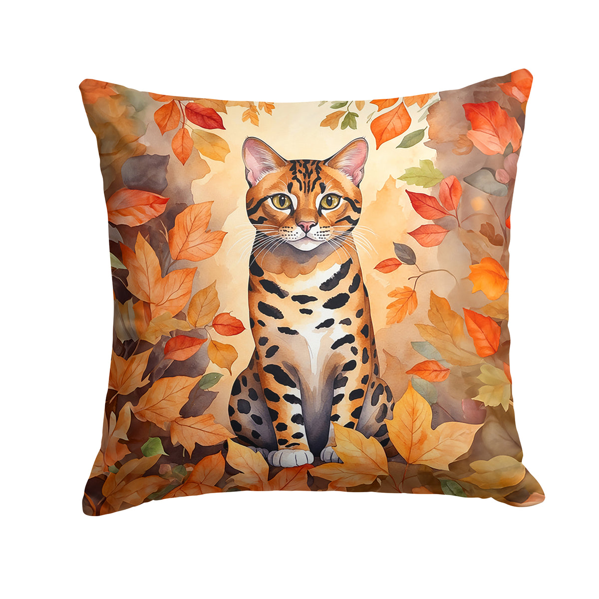 Caroline's Treasures Bengal Cat in Fall Leaves Throw Pillow Machine Washable, Indoor Outdoor Decorative Pillow for
