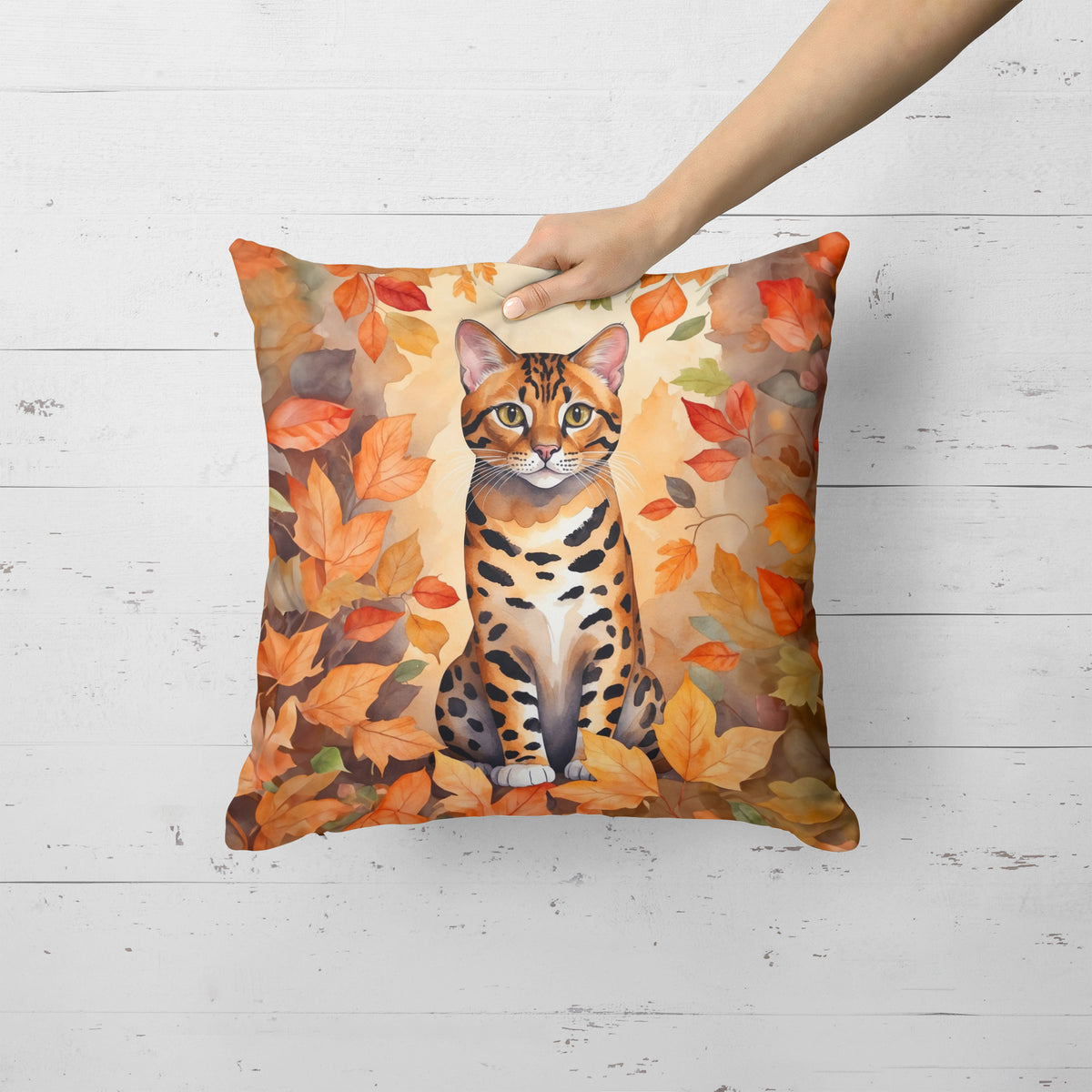 Caroline's Treasures Bengal Cat in Fall Leaves Throw Pillow Machine Washable, Indoor Outdoor Decorative Pillow for - image 2