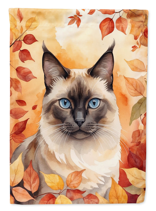 Caroline's Treasures Birman Cat in Fall Leaves House Flag Large Porch Sleeve Pole Decorative Outside Yard Banner