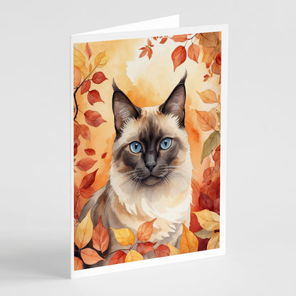 Caroline's Treasures Birman Cat in Fall Leaves Greeting Cards Pack of 8 Blank Cards with Envelopes Whimsical A7 Size