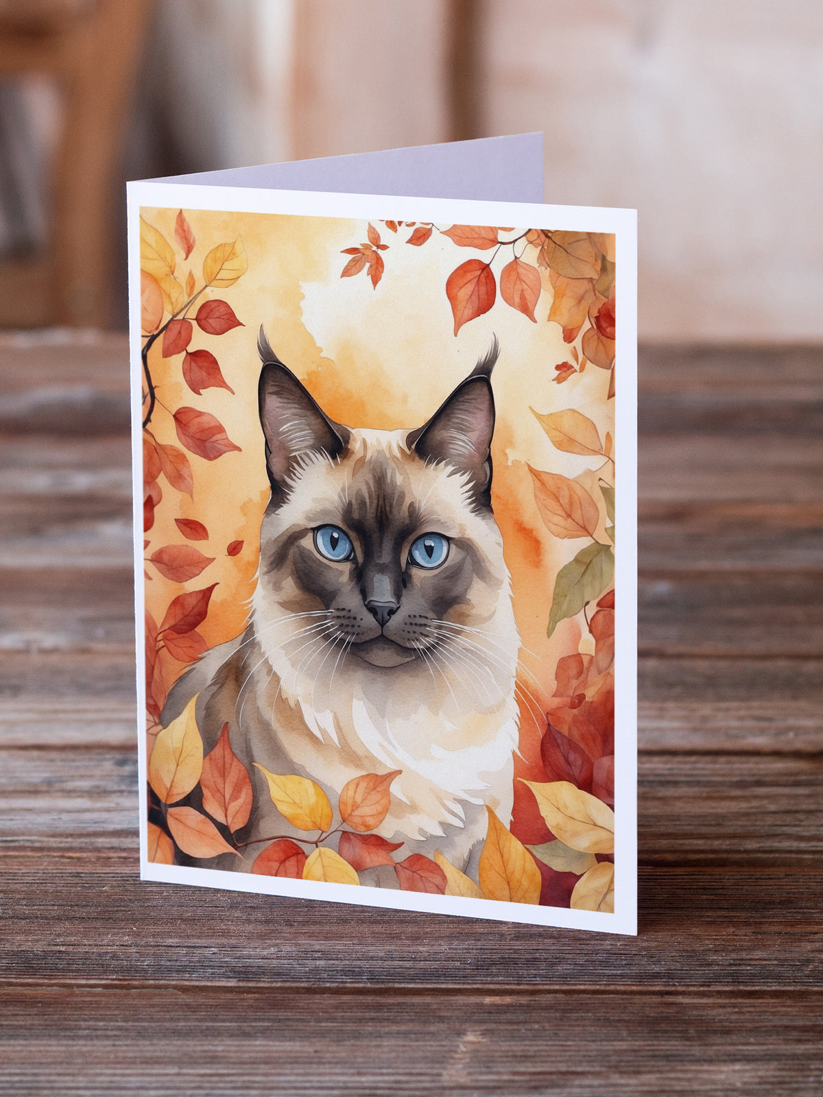 Caroline's Treasures Birman Cat in Fall Leaves Greeting Cards Pack of 8 Blank Cards with Envelopes Whimsical A7 Size - image 2