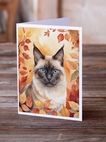 Caroline's Treasures Birman Cat in Fall Leaves Greeting Cards Pack of 8 Blank Cards with Envelopes Whimsical A7 Size - image 2