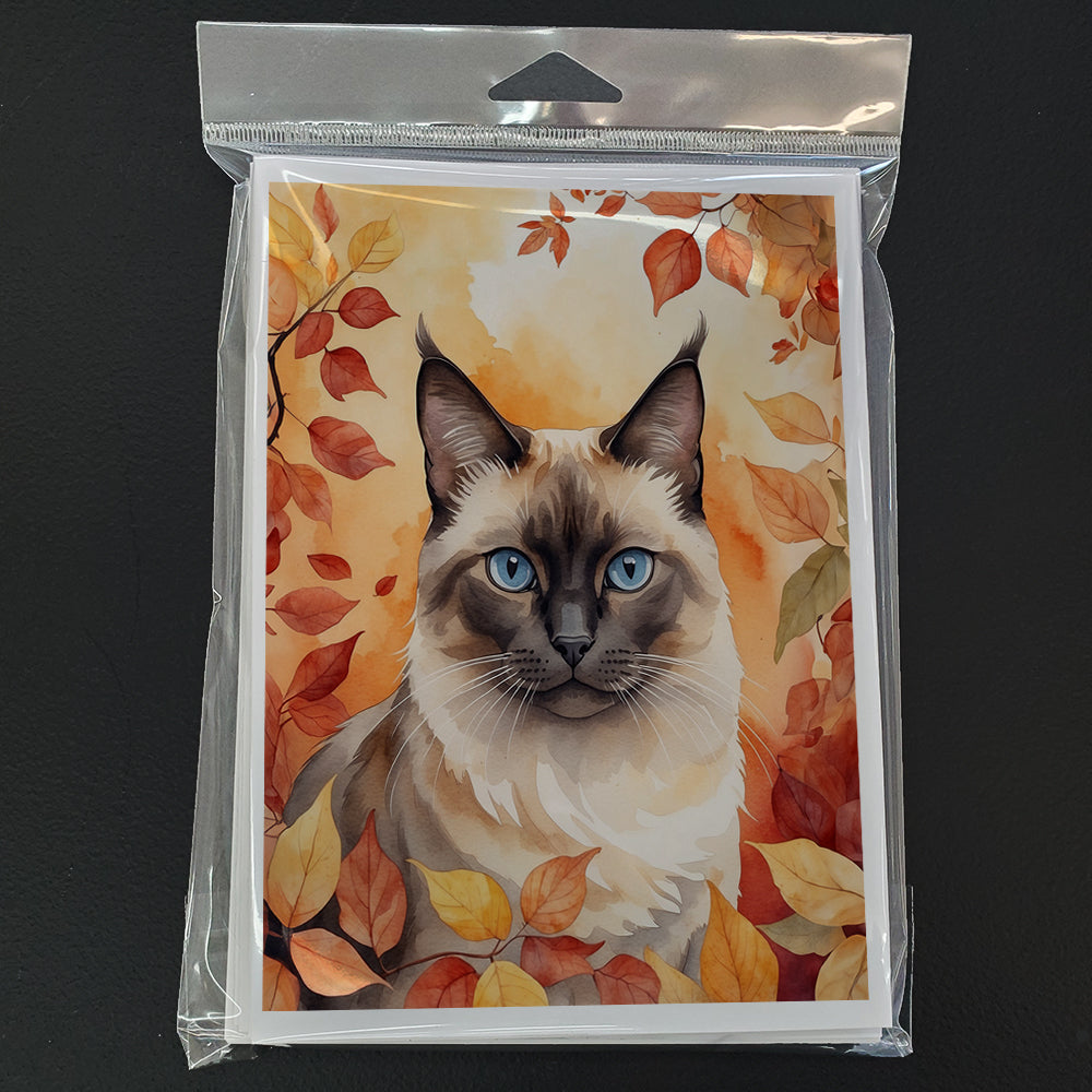 Caroline's Treasures Birman Cat in Fall Leaves Greeting Cards Pack of 8 Blank Cards with Envelopes Whimsical A7 Size - image 3