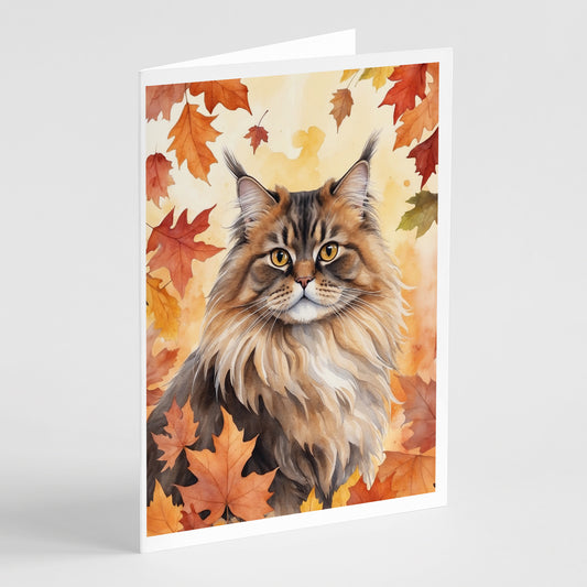 Caroline's Treasures British Longhair Cat in Fall Leaves Greeting Cards Pack of 8 Blank Cards with Envelopes Whimsical