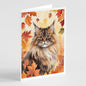 Caroline's Treasures British Longhair Cat in Fall Leaves Greeting Cards Pack of 8 Blank Cards with Envelopes Whimsical