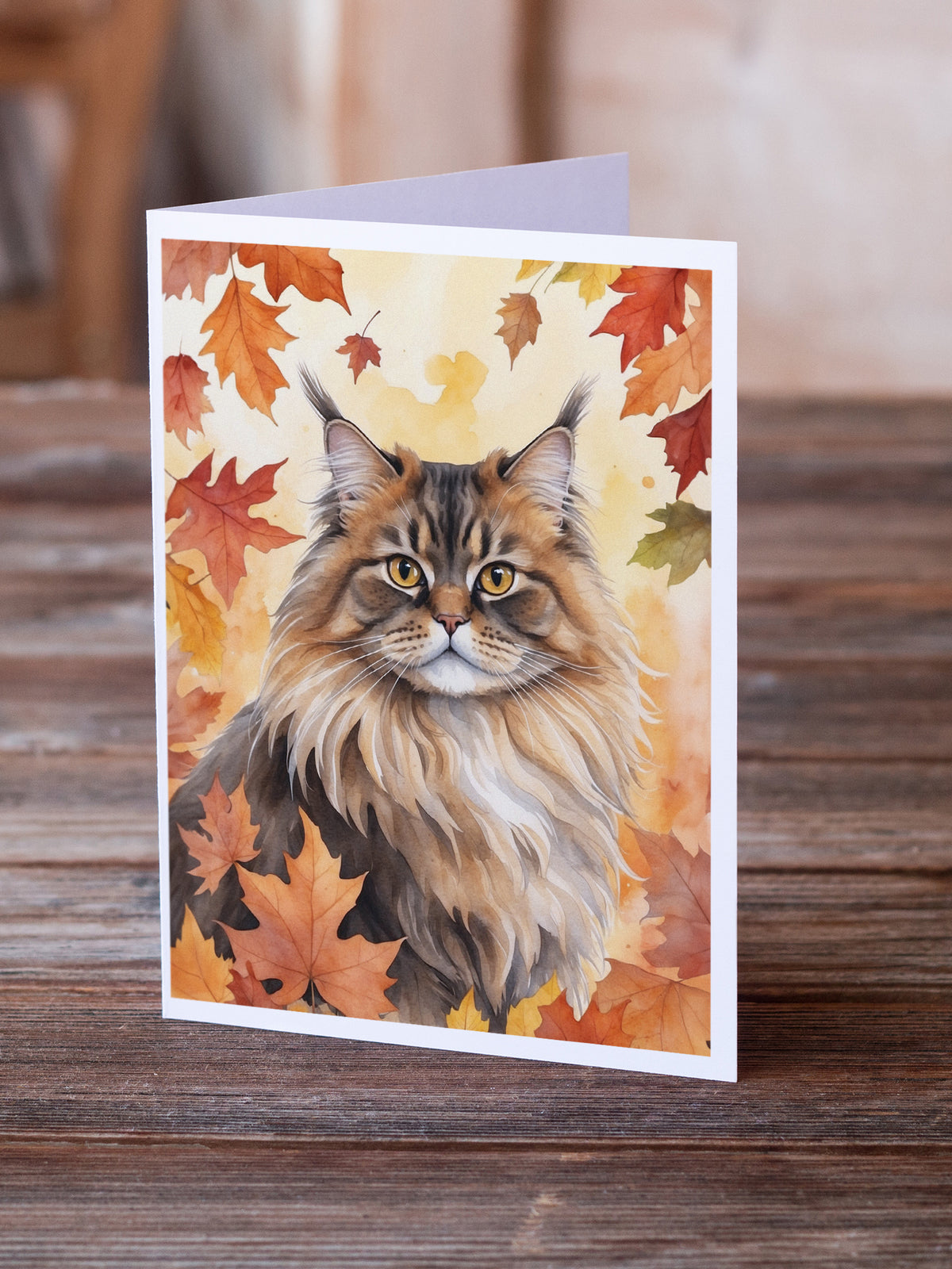 Caroline's Treasures British Longhair Cat in Fall Leaves Greeting Cards Pack of 8 Blank Cards with Envelopes Whimsical - image 2