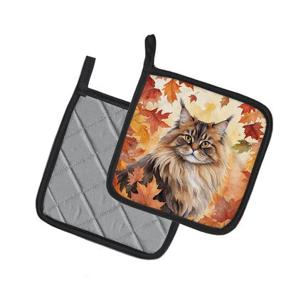 Caroline's Treasures British Longhair Cat in Fall Leaves Pair of Pot Holders Kitchen Heat Resistant Pot Holders Sets - image 2