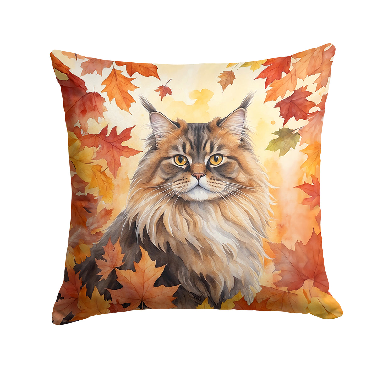 Caroline's Treasures British Longhair Cat in Fall Leaves Throw Pillow Machine Washable, Indoor Outdoor Decorative