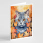 Caroline's Treasures British Shorthair Cat in Fall Leaves Greeting Cards Pack of 8 Blank Cards with Envelopes Whimsical