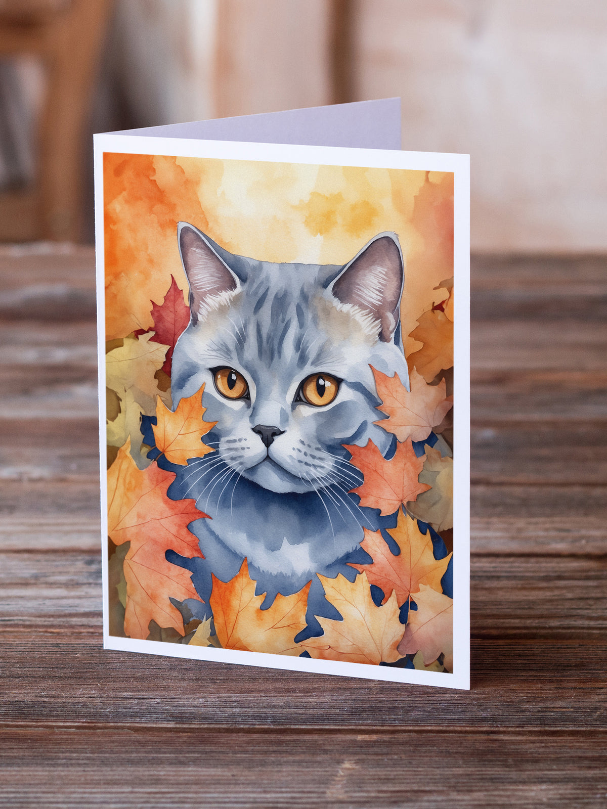 Caroline's Treasures British Shorthair Cat in Fall Leaves Greeting Cards Pack of 8 Blank Cards with Envelopes Whimsical - image 2