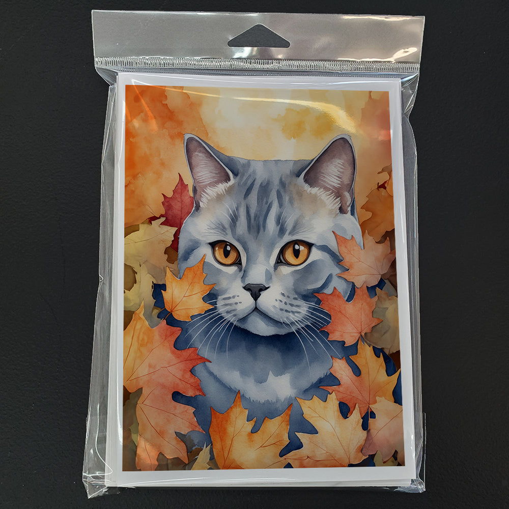 Caroline's Treasures British Shorthair Cat in Fall Leaves Greeting Cards Pack of 8 Blank Cards with Envelopes Whimsical - image 3