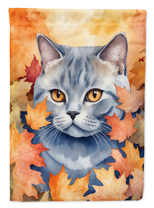 Caroline's Treasures British Shorthair Cat in Fall Leaves Garden Flag Mailbox Flag Decorative Yard Flag Banner Outside