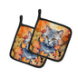 Caroline's Treasures British Shorthair Cat in Fall Leaves Pair of Pot Holders Kitchen Heat Resistant Pot Holders Sets