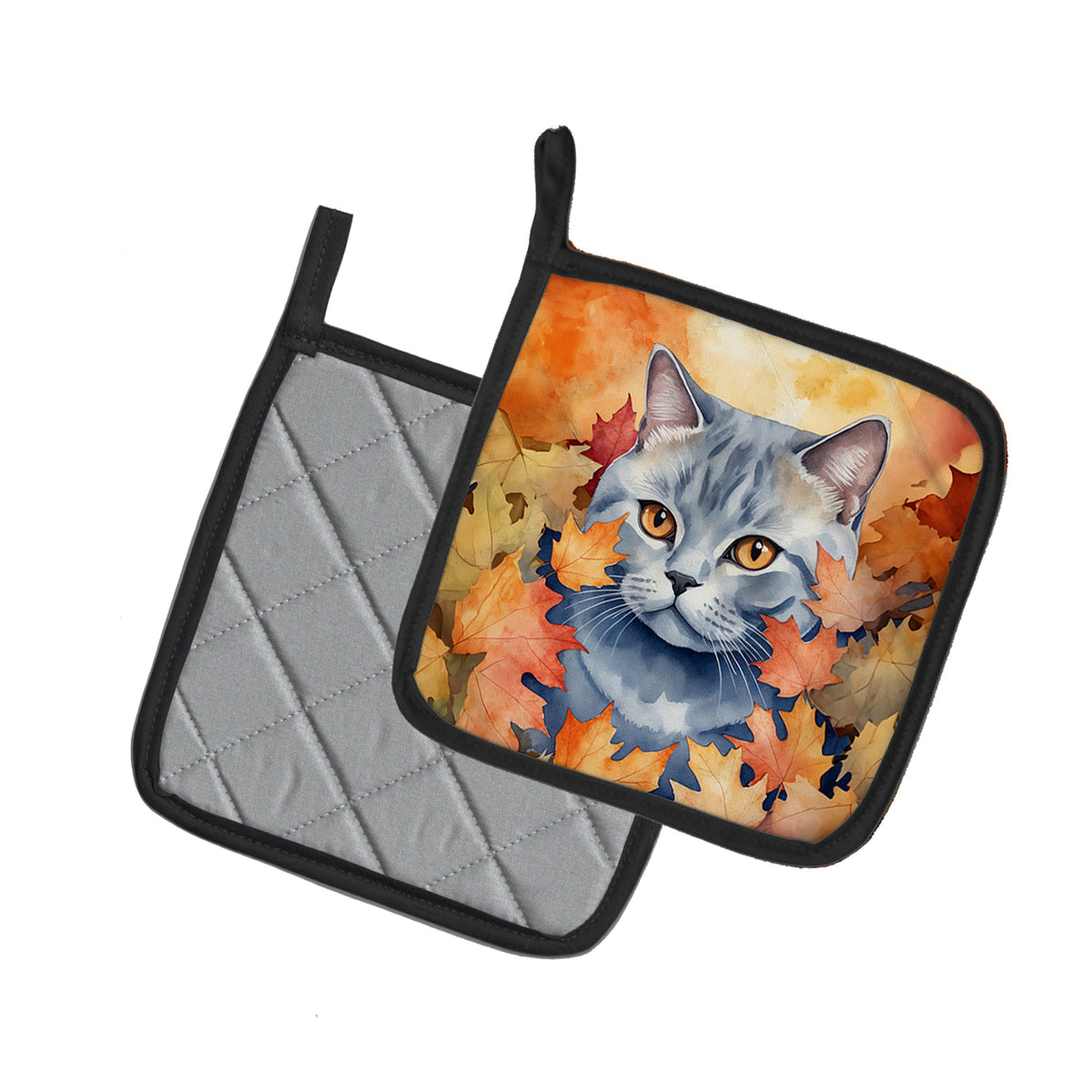 Caroline's Treasures British Shorthair Cat in Fall Leaves Pair of Pot Holders Kitchen Heat Resistant Pot Holders Sets - image 2