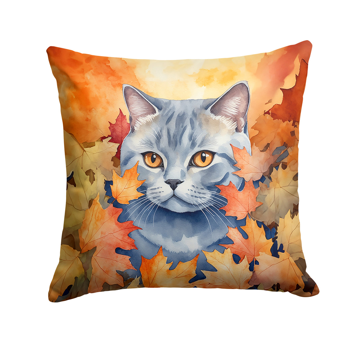 Caroline's Treasures British Shorthair Cat in Fall Leaves Throw Pillow Machine Washable, Indoor Outdoor Decorative