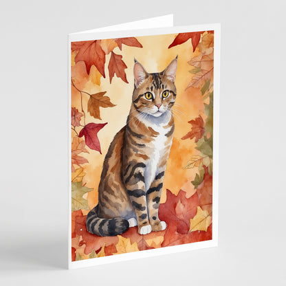 Caroline's Treasures California Spangled Cat in Fall Leaves Greeting Cards Pack of 8 Blank Cards with Envelopes