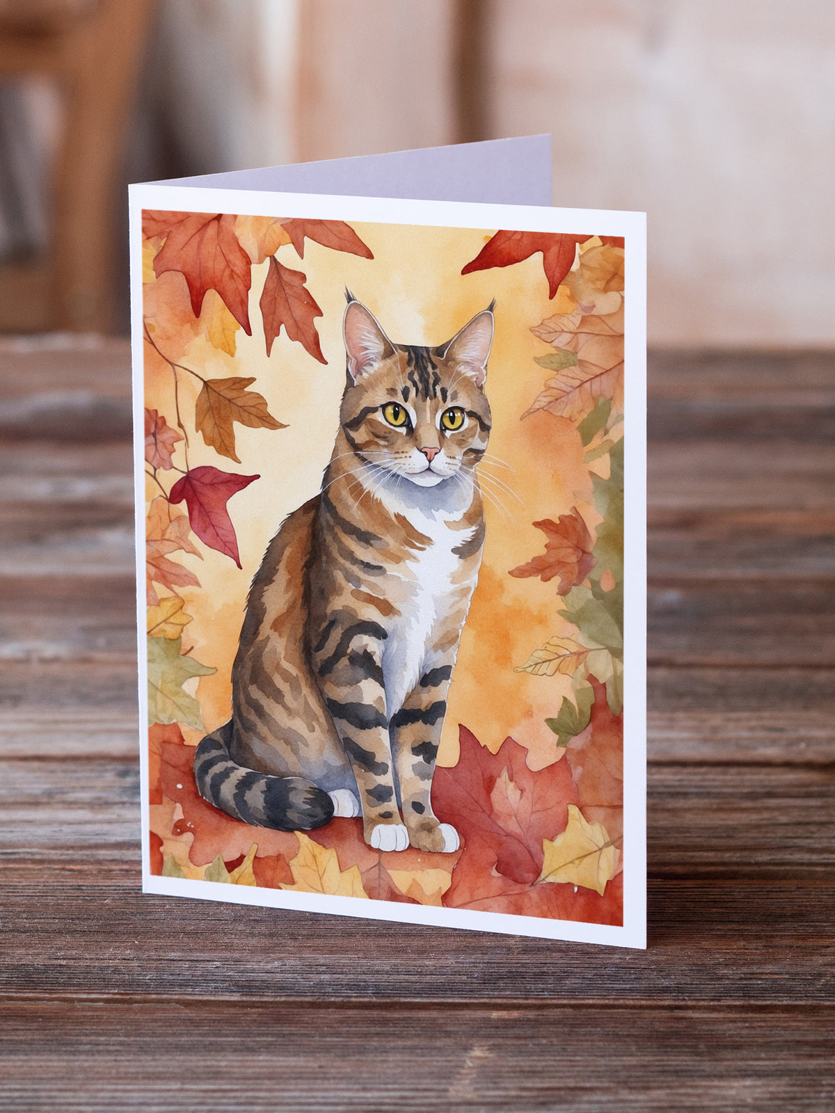 Caroline's Treasures California Spangled Cat in Fall Leaves Greeting Cards Pack of 8 Blank Cards with Envelopes - image 2