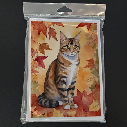 Caroline's Treasures California Spangled Cat in Fall Leaves Greeting Cards Pack of 8 Blank Cards with Envelopes - image 3