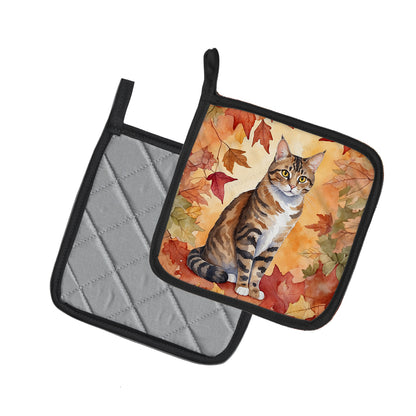 Caroline's Treasures California Spangled Cat in Fall Leaves Pair of Pot Holders Kitchen Heat Resistant Pot Holders Sets - image 2