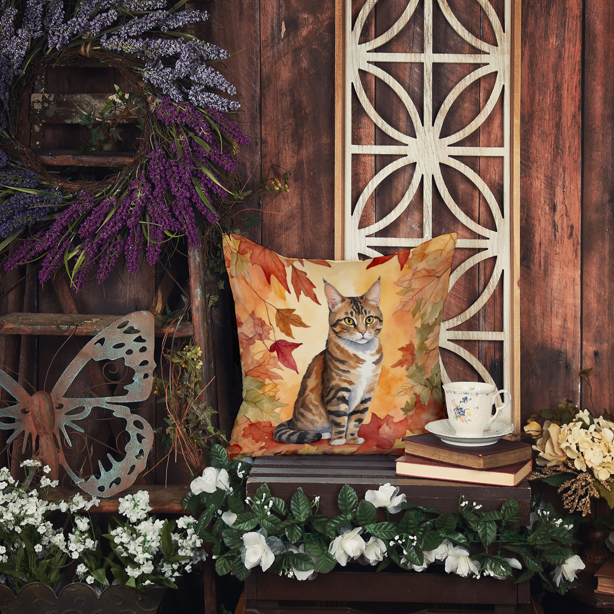 Caroline's Treasures California Spangled Cat in Fall Leaves Throw Pillow Machine Washable, Indoor Outdoor Decorative - image 5