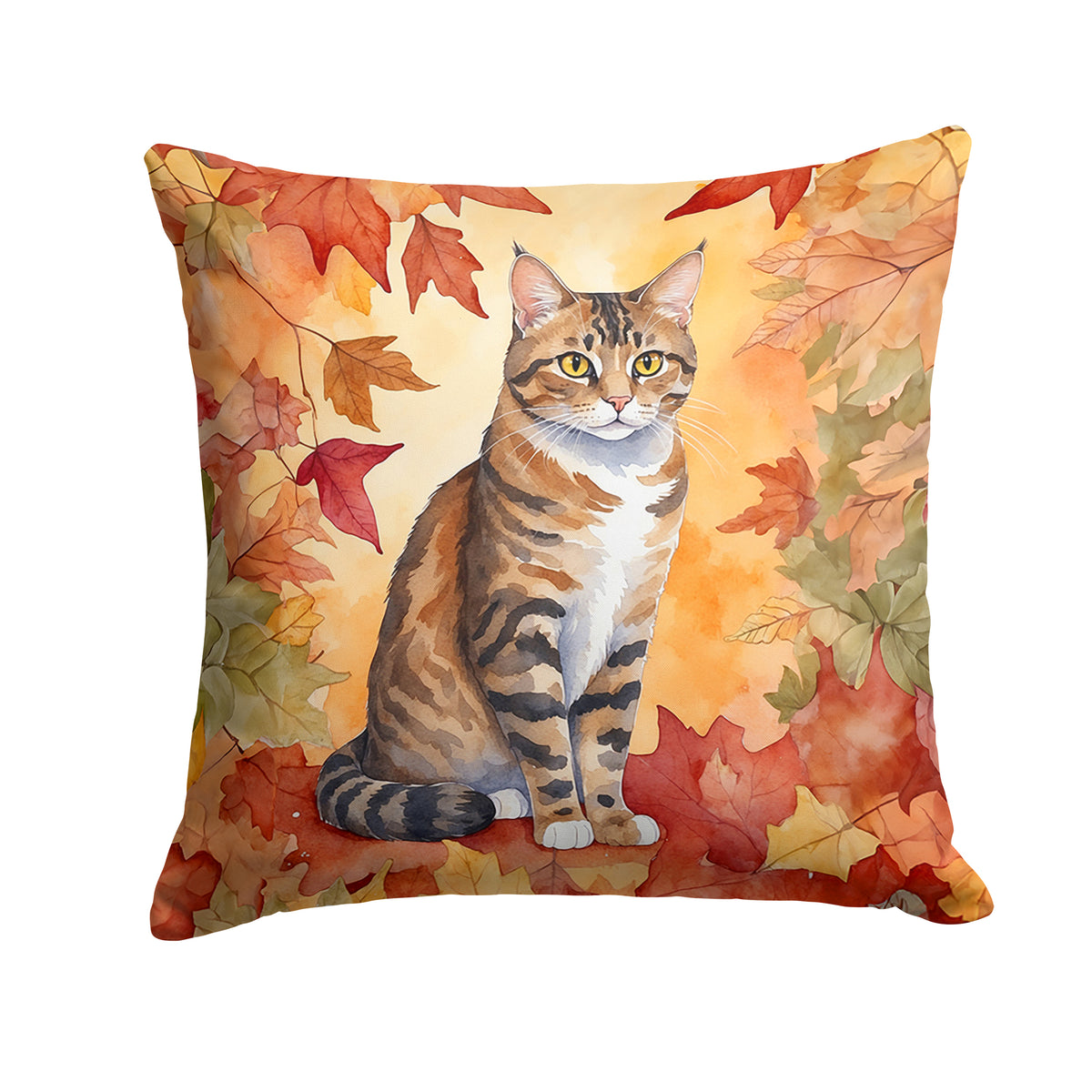 Caroline's Treasures California Spangled Cat in Fall Leaves Throw Pillow Machine Washable, Indoor Outdoor Decorative