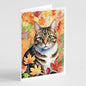 Caroline's Treasures California Spangled Cat in Fall Leaves Greeting Cards Pack of 8 Blank Cards with Envelopes