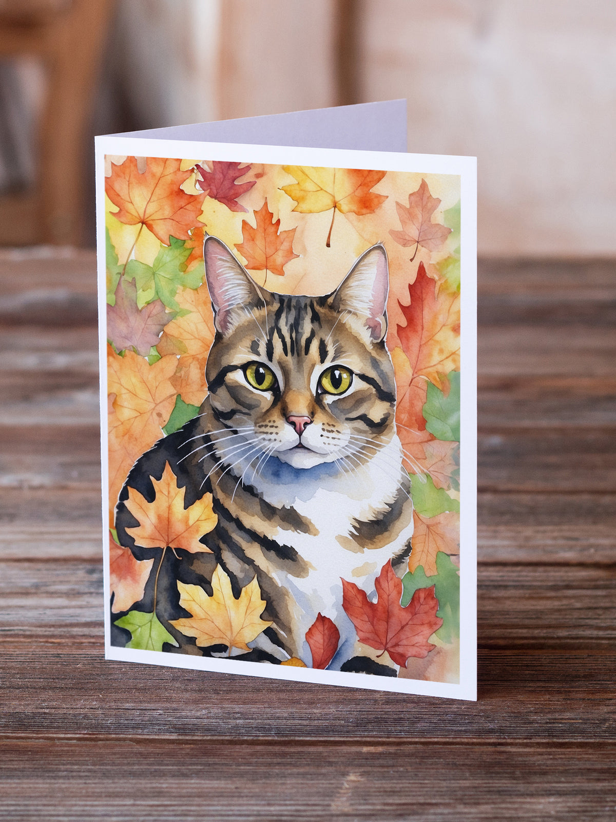 Caroline's Treasures California Spangled Cat in Fall Leaves Greeting Cards Pack of 8 Blank Cards with Envelopes - image 2