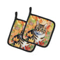 Caroline's Treasures California Spangled Cat in Fall Leaves Pair of Pot Holders Kitchen Heat Resistant Pot Holders Sets