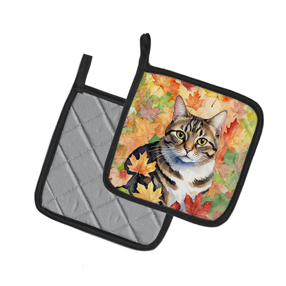 Caroline's Treasures California Spangled Cat in Fall Leaves Pair of Pot Holders Kitchen Heat Resistant Pot Holders Sets - image 2