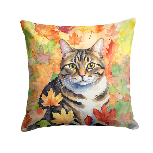 Caroline's Treasures California Spangled Cat in Fall Leaves Throw Pillow Machine Washable, Indoor Outdoor Decorative