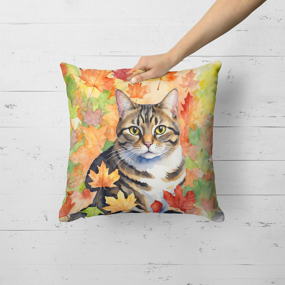 Caroline's Treasures California Spangled Cat in Fall Leaves Throw Pillow Machine Washable, Indoor Outdoor Decorative - image 2