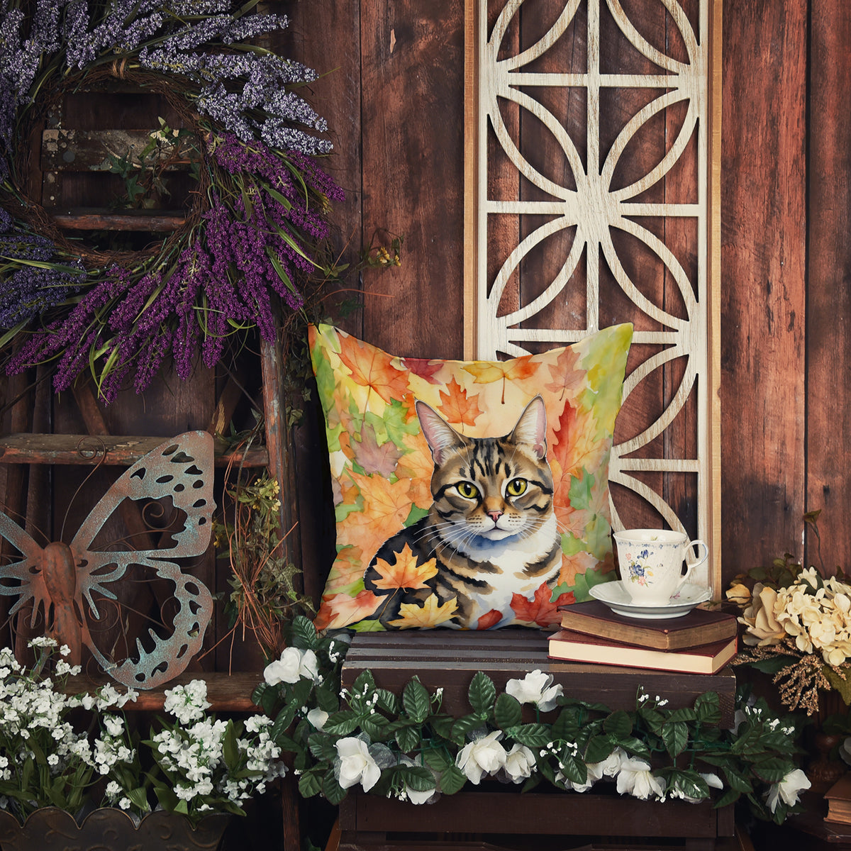Caroline's Treasures California Spangled Cat in Fall Leaves Throw Pillow Machine Washable, Indoor Outdoor Decorative - image 6