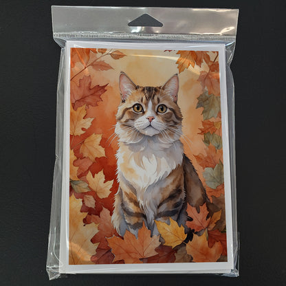 Caroline's Treasures Chantilly Tiffany Cat in Fall Leaves Greeting Cards Pack of 8 Blank Cards with Envelopes Whimsical - image 3