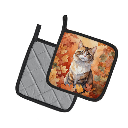 Caroline's Treasures Chantilly Tiffany Cat in Fall Leaves Pair of Pot Holders Kitchen Heat Resistant Pot Holders Sets - image 2