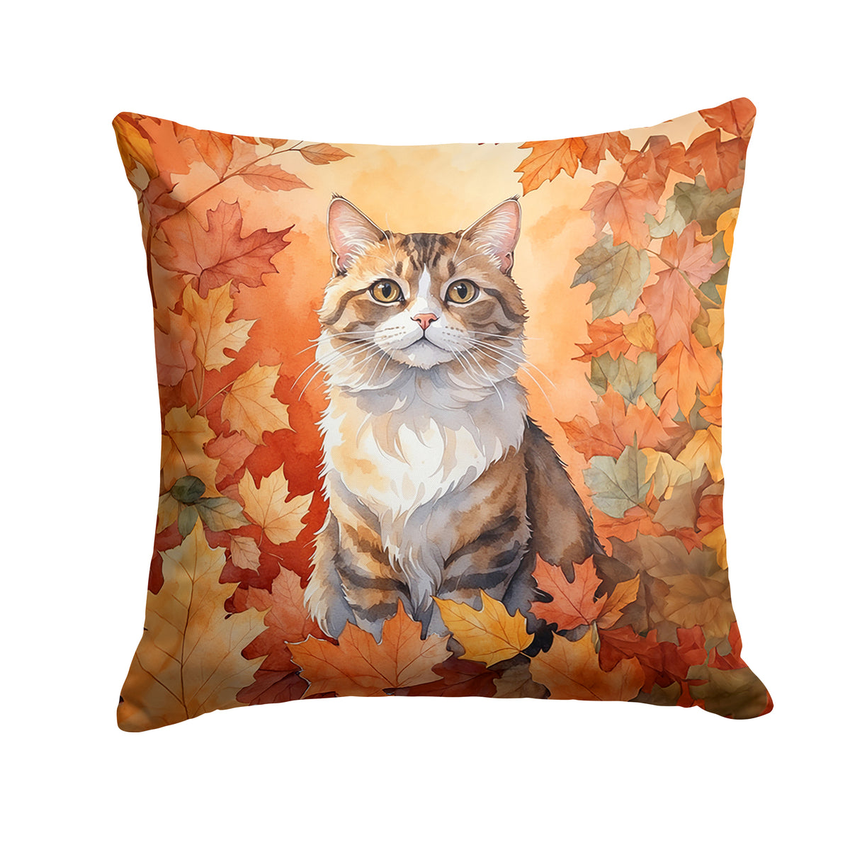 Caroline's Treasures Chantilly Tiffany Cat in Fall Leaves Throw Pillow Machine Washable, Indoor Outdoor Decorative