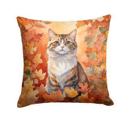 Caroline's Treasures Chantilly Tiffany Cat in Fall Leaves Throw Pillow Machine Washable, Indoor Outdoor Decorative
