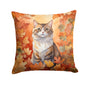 Caroline's Treasures Chantilly Tiffany Cat in Fall Leaves Throw Pillow Machine Washable, Indoor Outdoor Decorative